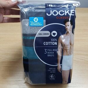 JOCKEY Mens Boxer Briefs xl Blue Teal Gray 3-Pack Full Rise 100% Cotton Logo